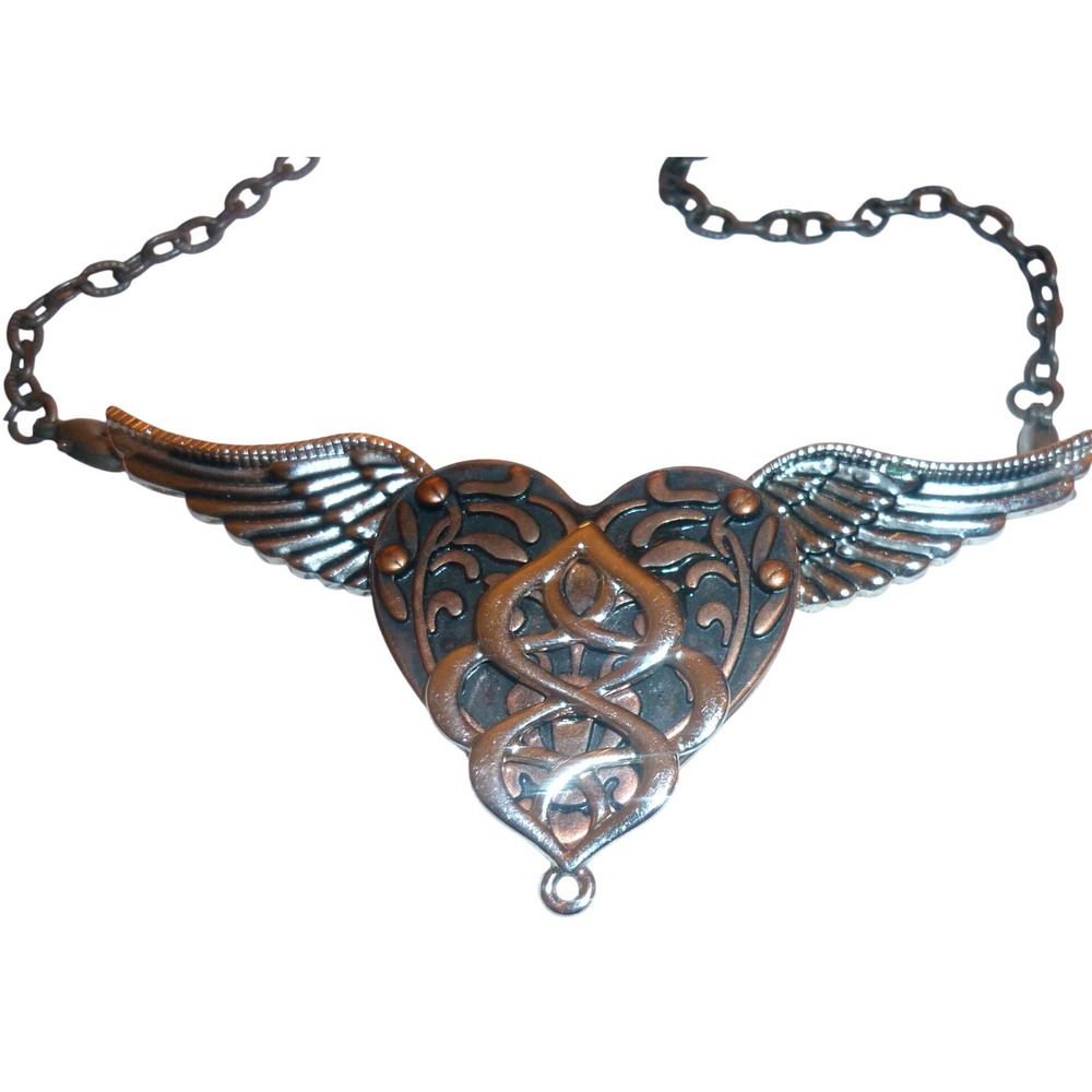 Alexa's Angels Winged Heart Convertible Necklace Brooch Pin Mixed Metal Filigree